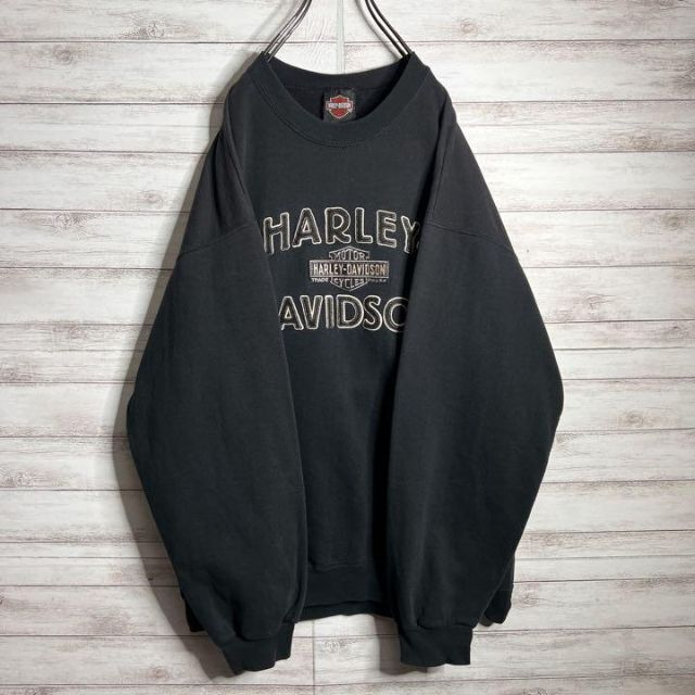 入手困難】ハーレーダビッドソン 刺繍ロゴ ビッグロゴ 黒 2XL ロンT-