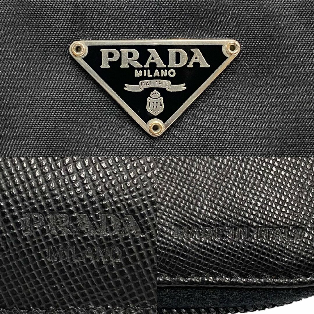 PRADA プラダ　サフィアーノレザー　コンパクトウォレット　黒　三角ロゴ