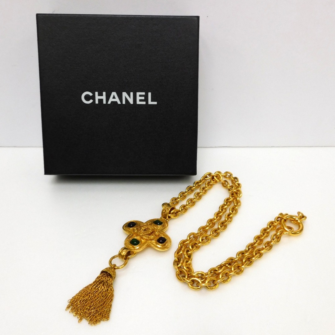 CHANEL(シャネル)のシャネル ネックレス カラーストーン クロス ロング ネックレス ヴィンテージ 94A  Dz763345 中古 レディースのアクセサリー(ネックレス)の商品写真