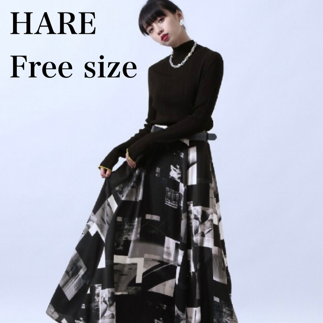 HARE(ハレ)の【専用】HARE 完売品 フォトコラージュ ロングスカート 黒 フリーサイズ レディースのスカート(ロングスカート)の商品写真