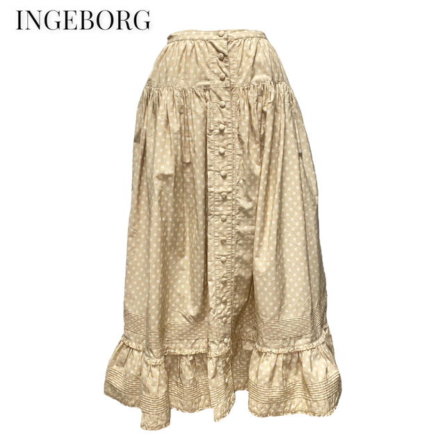 INGEBORG(インゲボルグ)の【INGEBORG】ドット柄フリルロングスカート  インゲボルグ レディースのスカート(ロングスカート)の商品写真