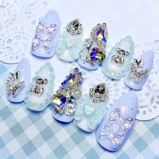 ￥1700＊ちいかわブルー＊ネイルチップ 水色 量産系 白  付け爪 つけ爪(つけ爪/ネイルチップ)