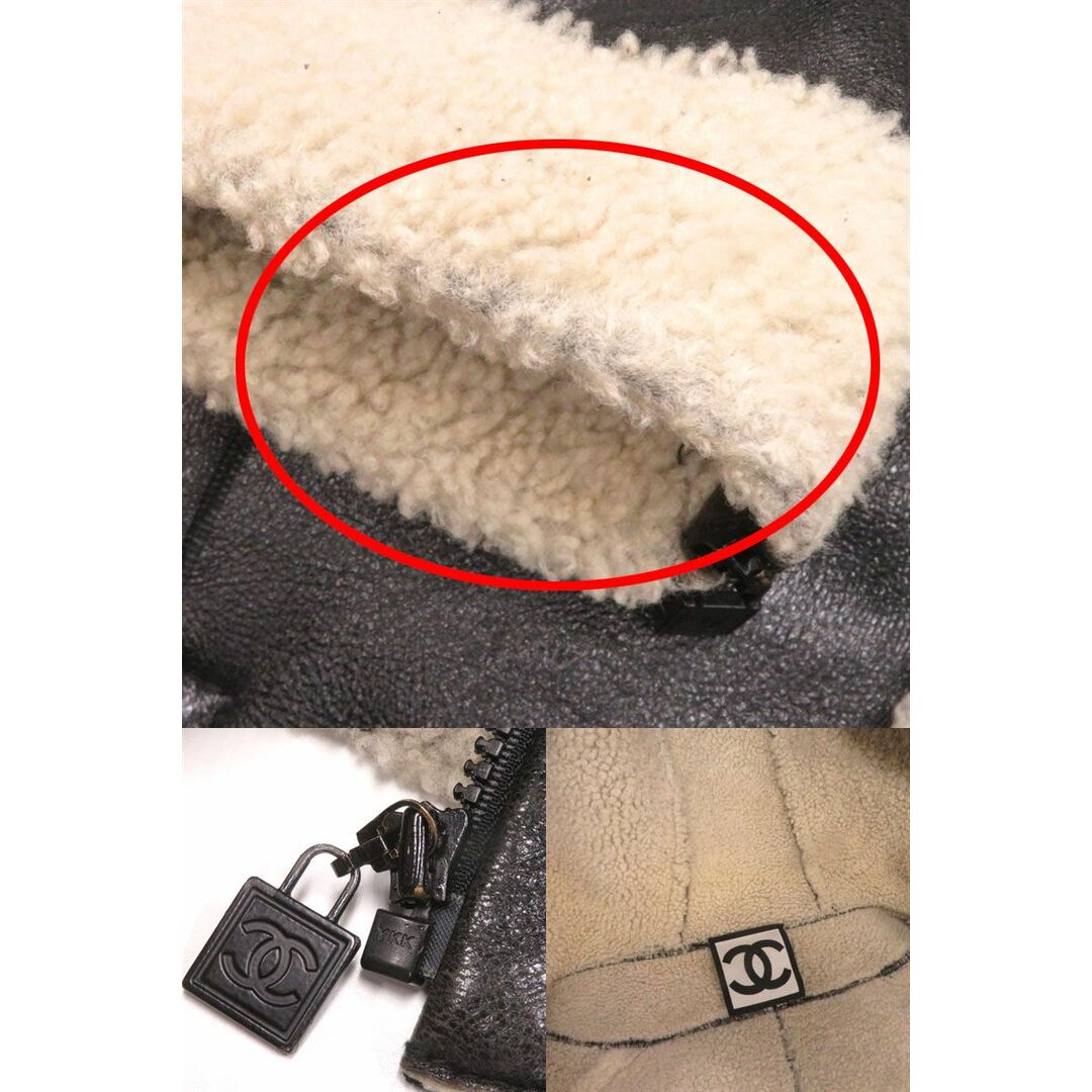 良品◎正規品 イタリア製 CHANEL シャネル 08A P33734 スポーツライン レディース フード付き ココマーク ムートンジャケット 黒 36