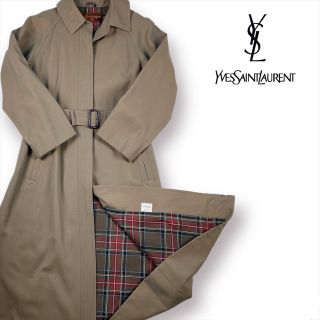 イヴサンローラン(Yves Saint Laurent)のYves Saint Laurent 比翼トレンチコート 裏地チェック キャメル(トレンチコート)