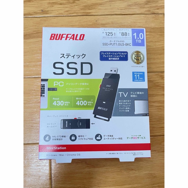 Buffalo(バッファロー)の【新品】バッファロー SSD-PUT1.0U3-BKC 外付けSSD 1TB スマホ/家電/カメラのテレビ/映像機器(その他)の商品写真