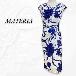 マテリア(MATERIA)のMATERIA マテリア ノースリーブ ワンピース  青 ブルー 大輪花 M(ひざ丈ワンピース)