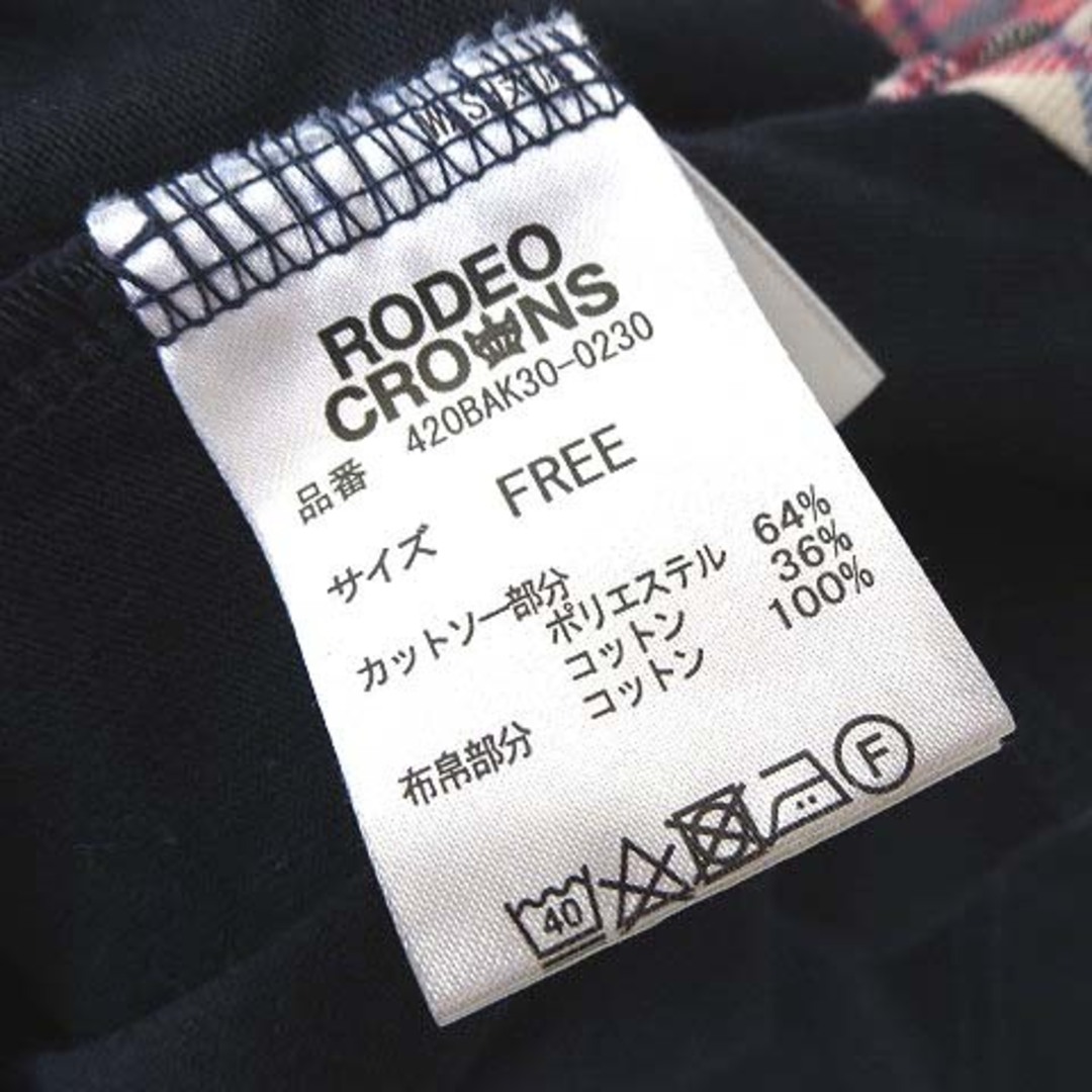 RODEO CROWNS(ロデオクラウンズ)のロデオクラウンズ カットソー チェック オフショルダー リボン半袖M 紺 赤 白 レディースのトップス(カットソー(半袖/袖なし))の商品写真