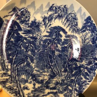N9、 古伊万里 染付 飾り大皿 和食器 和室内 山水絵