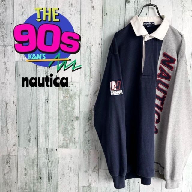 90's nautica ノーティカ　セーリングロゴ刺繍　ラガーシャツ
