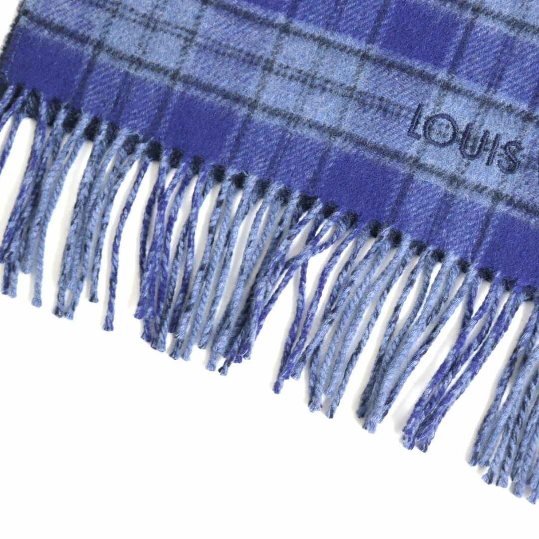 極美品◆LOUIS VUITTON ルイヴィトン M73449 エシャルプ ダミエ タータン ロゴ刺繍入り カシミヤ100% マフラー ネイビー 英国製 箱付き 5