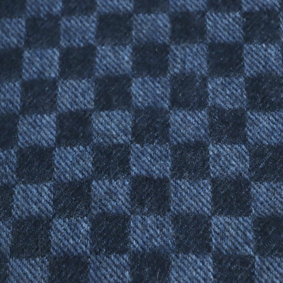 極美品◆LOUIS VUITTON ルイヴィトン M73449 エシャルプ ダミエ タータン ロゴ刺繍入り カシミヤ100% マフラー ネイビー 英国製 箱付き 7