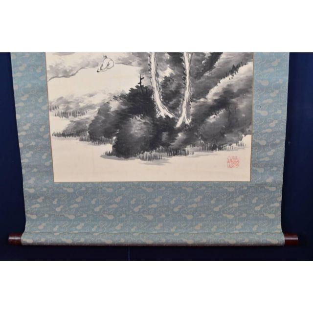 美術品/アンティーク【真作】三井飯山/夏山雨後人物図/掛軸☆宝船☆AA-965