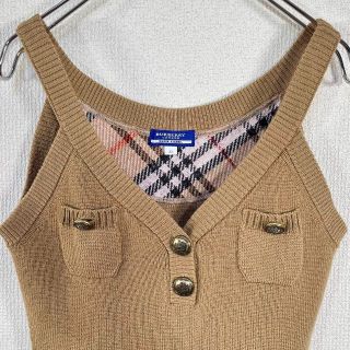 バーバリーブルーレーベル(BURBERRY BLUE LABEL)の【美品】バーバリーブルーレーベル　ニット キャミソール　金ボタン　ナイト刺繍　茶(キャミソール)