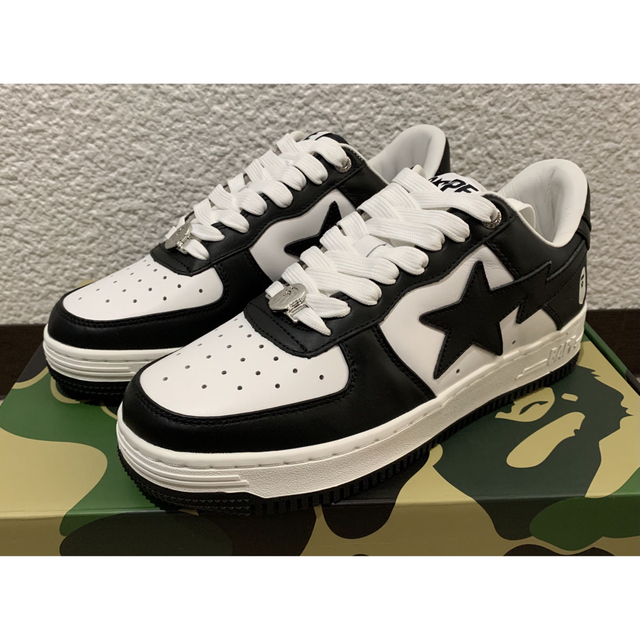 ★新品★ APE bapesta ホワイト ブラック レザー 26cm kawsメンズ