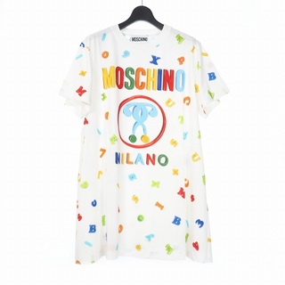 モスキーノ(MOSCHINO)のモスキーノ ダブルクエスチョン プリント ワンピース Tシャツ 40 白(ミニワンピース)