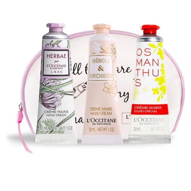 L'OCCITANE(ロクシタン)の【新品未開封】L'OCCITANE ロクシタンハンドクリーム3本セットポーチ付き コスメ/美容のボディケア(ハンドクリーム)の商品写真