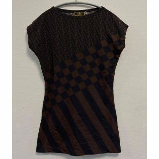 フェンディ(FENDI)の90s FENDI フェンディ ロゴ ズッカ柄×チェック柄 カットソー(Tシャツ(半袖/袖なし))