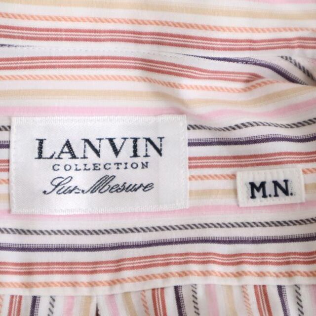 ランバン ストライプ 長袖 ボタンダウンシャツ ピンク系 LANVIN 日本製 メンズ   【230228】 7