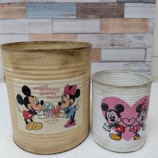 ディズニー(Disney)のリメイク缶　リメ缶　Disney  ディズニー　ミッキー　ミニー　多肉植物　②(プランター)