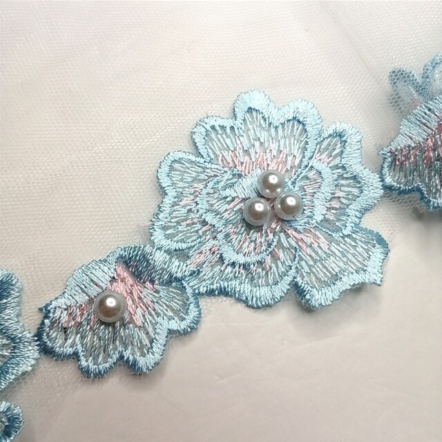 金糸No. 1096 刺繍 チュールレース パール付き