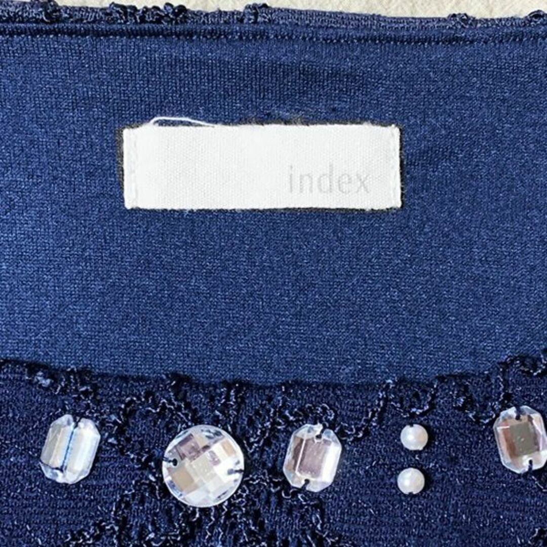 INDEX(インデックス)のIndexインデックス/ 襟ビジュー付き刺繍長袖カットソー ネイビー M レディースのトップス(カットソー(長袖/七分))の商品写真