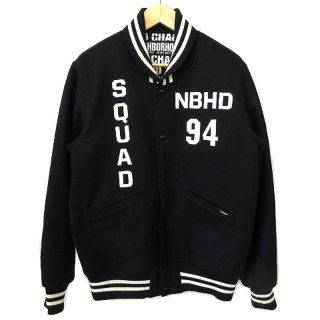 ネイバーフッド(NEIGHBORHOOD)のネイバーフッド 美品 17AW スタジャン 中綿 ロゴパッチ ウール M 黒(ブルゾン)