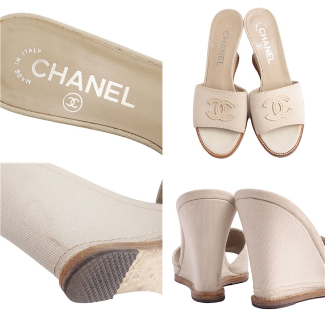 CHANEL(シャネル)のシャネル CHANEL サンダル ココマーク ウェッジソール キャンバス シューズ 靴 レディース イタリア製 36C ベージュ レディースの靴/シューズ(サンダル)の商品写真