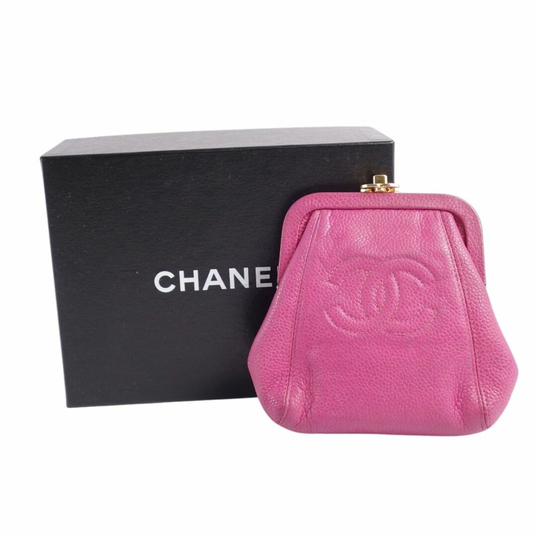 Vintage シャネル CHANEL 財布 コインケース 小銭入れ ココマーク ターンロック キャビアスキン レディース イタリア製 ピンク