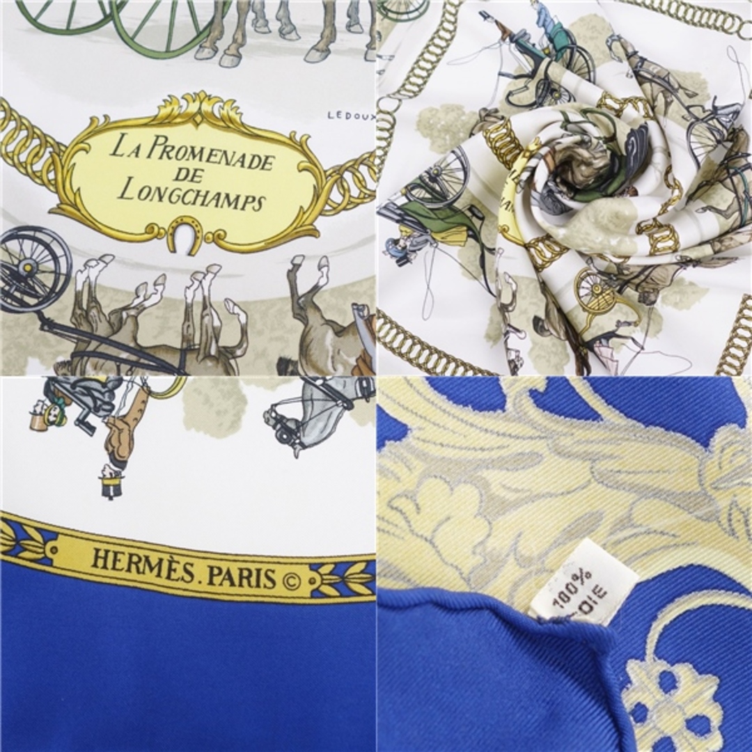 美品 エルメス HERMES カレ90 スカーフ LA PROMENADE DE LONGCHAMPS(ロンシャンへの散歩) シルク レディース ブルー/ホワイト
