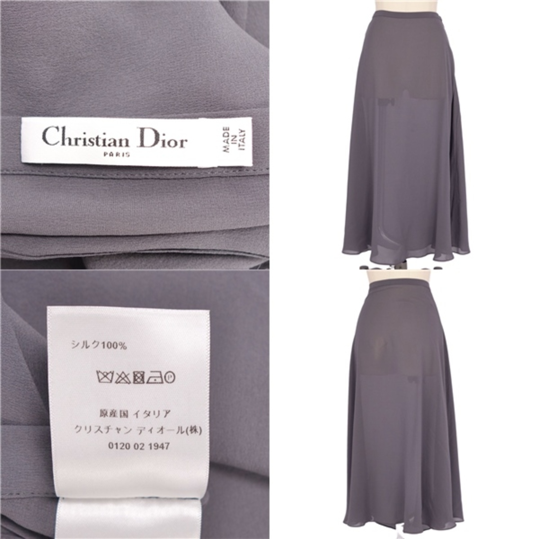 美品 クリスチャンディオール Christian Dior スカート ロングスカート フレアスカート シルク シースルー ボトムス レディース I40  USA4 F36(S相当) グレー