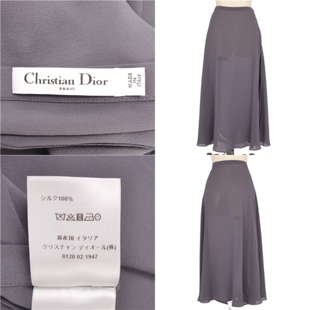 Christian Dior(クリスチャンディオール)の美品 クリスチャンディオール Christian Dior スカート ロングスカート フレアスカート シルク シースルー ボトムス レディース I40 USA4 F36(S相当) グレー レディースのスカート(ひざ丈スカート)の商品写真