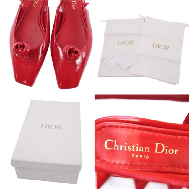 未使用 クリスチャンディオール Christian Dior パンプス 2021 フラットシューズ ローズファンタスティック バックストラップ レディース 靴 35(22cm相当) レッド