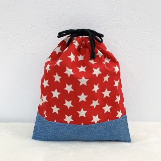 送料無料❤【入園・入学】高学年まで使えるシンプルデニム×星柄のオシャレ体操服袋(体操着入れ)