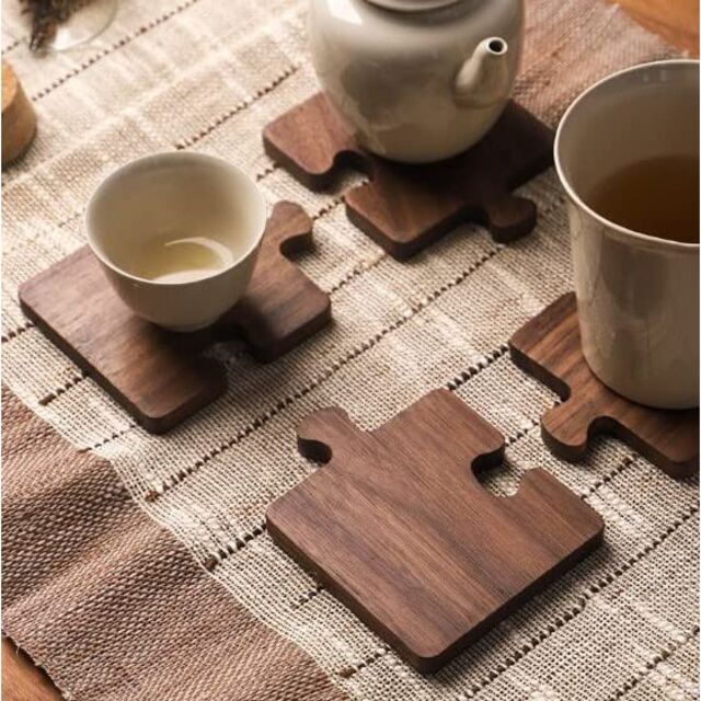 木製コースター 北欧雑貨 茶托 インテリア 鍋敷き 茶色 パズル パズル型 木製