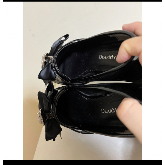 夢展望(ユメテンボウ)のビジューリボン厚底ローファー エナメルブラック レディースの靴/シューズ(ローファー/革靴)の商品写真
