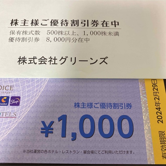 株式会社グリーンズ 株主優待割引券 10,000円分 - その他