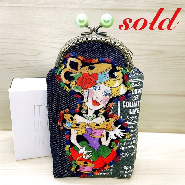 ロラライハリス Blue Ladey がま口ポーチ 16.5㎝ ハンドメイド ロラライハリス Blue Ladey がま口ポーチ 16.5㎝ ハンドメイド