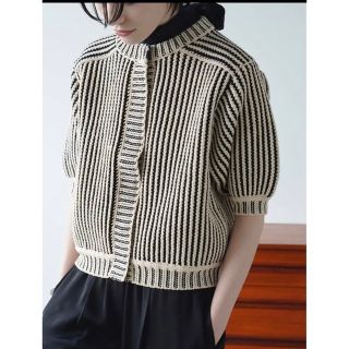 クラネ(CLANE)のCLANE STRIPE CABLE HALF SLEEVE CARDIGAN(カーディガン)