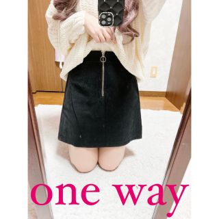 ワンウェイ(one*way)の5208.one way コーデュロイ 台形スカート ブラック(ミニスカート)