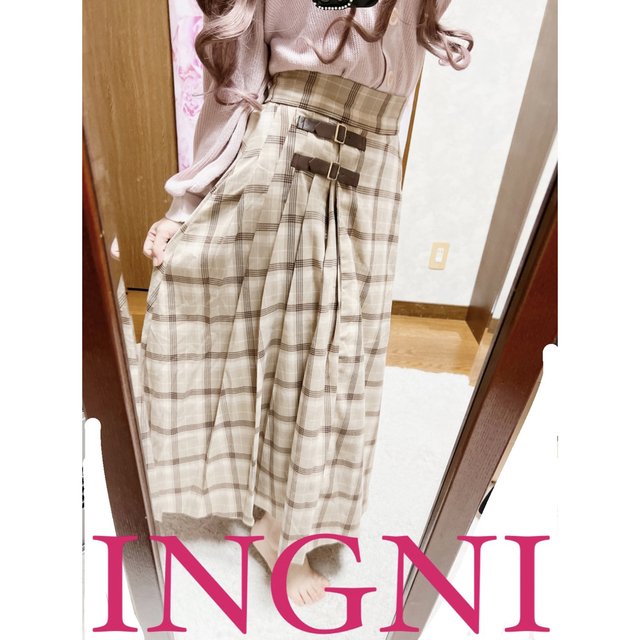 INGNI(イング)の5213.INGNI チェック柄 巻きスカート風 ベルトデザイン ロングスカート レディースのスカート(ロングスカート)の商品写真