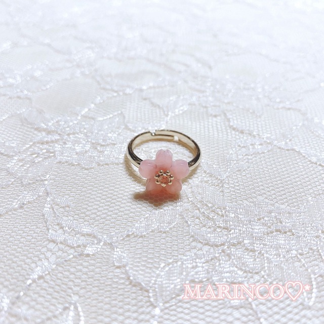 さくら 春 桜 ピンク ワンポイント 淡色 さくらリング／B(NO.609) ハンドメイドのアクセサリー(リング)の商品写真
