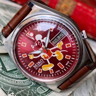 セイコー(SEIKO)の【レトロなミッキー】セイコー メンズ腕時計 レッド 自動巻き ヴィンテージ(腕時計(アナログ))