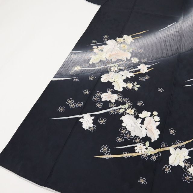 激安超安値 《長尺□極上刺繍*付下げ◇舞う蘭花模様*伊と幸□薄黒