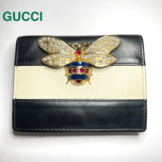 グッチ(Gucci)の【GUCCI】クイーンマーガレット 二つ折り財布 蜂 ハチ ビジュー 黒 レザー(財布)