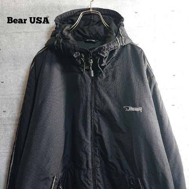 Bear USA】ベアー 刺繍 ロゴ 中綿 マウンテンパーカー 黒 L-