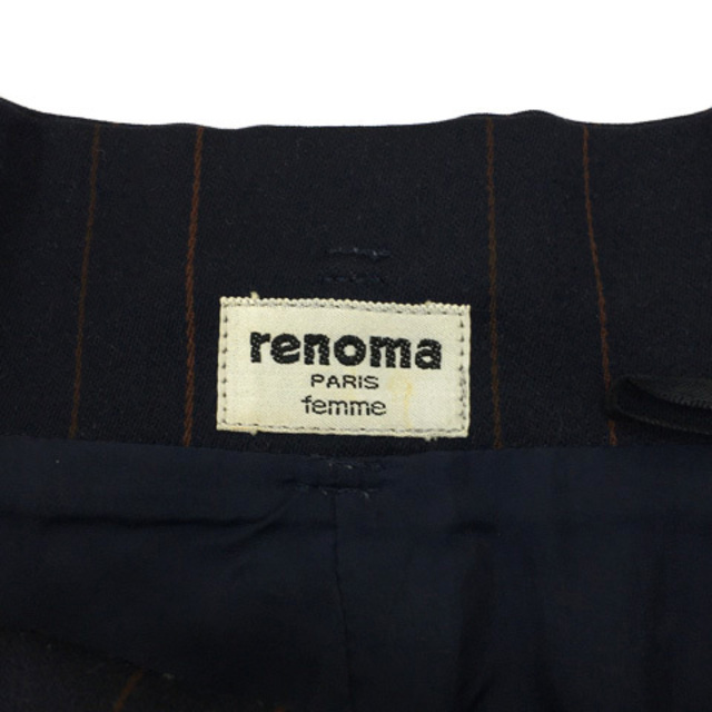RENOMA(レノマ)のレノマ スカート タイト 膝丈 ストライプ ウール 56 紺 茶 ネイビー レディースのスカート(ひざ丈スカート)の商品写真