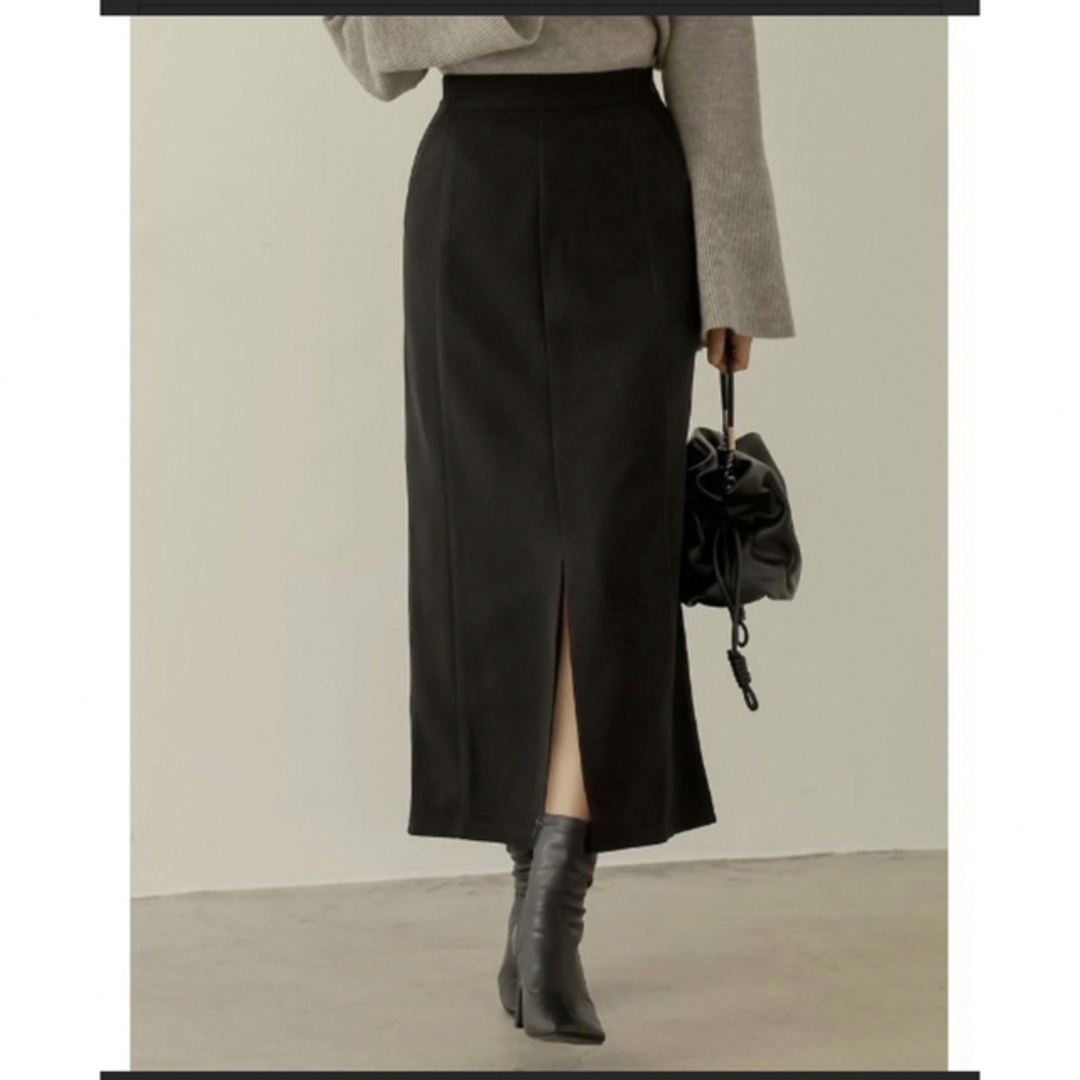 Re:EDIT(リエディ)のリエディ　ソフトフェイクウールフロントスリットナロースカート レディースのスカート(ロングスカート)の商品写真