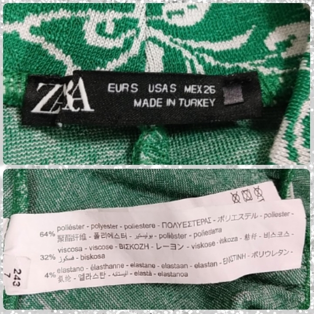 ZARA(ザラ)のS：オーバー＆フィット ストレッチワンピース／ザラ★極美品★グリーン・フラワー レディースのワンピース(ミニワンピース)の商品写真