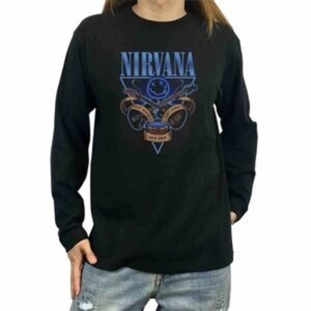 新品 ニルヴァーナ スマイリー カート ギター クリス ベース デイヴ ロンT メンズのトップス(Tシャツ/カットソー(七分/長袖))の商品写真