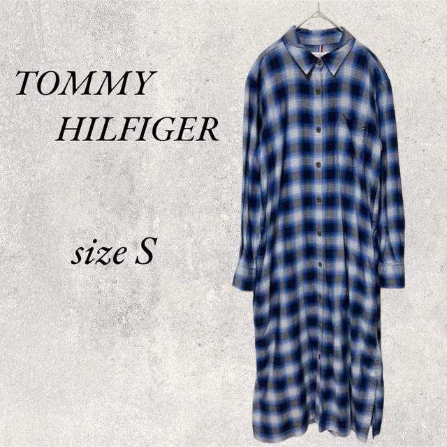 TOMMY HILFIGER(トミーヒルフィガー)のTOMMYHILFIGER  ブルーロングシャツワンピース　size  S レディースのワンピース(ロングワンピース/マキシワンピース)の商品写真